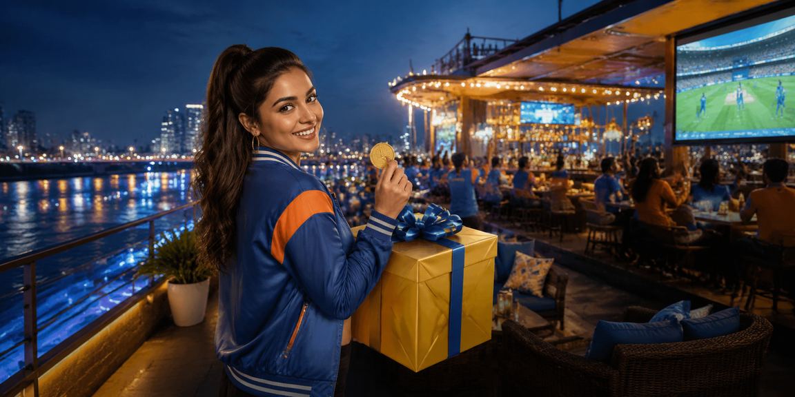 Evening view at Ahmedabad riverfront with cricket and betting ambiance