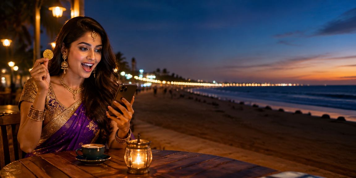 Blue and gold VIP live casino bonus event on Marina Beach Chennai