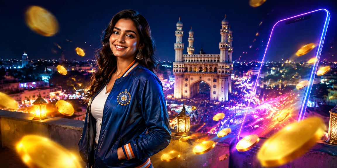 Hyderabad night market scene focusing on cricket betting promotions