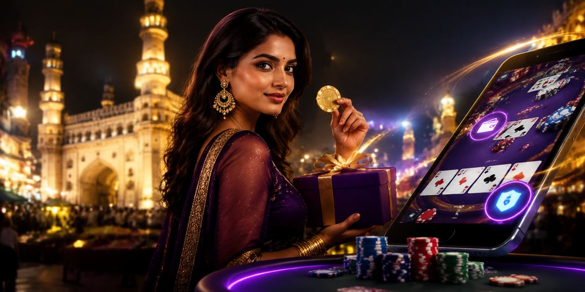 Night market scene in Hyderabad with players enjoying online poker and cricket betting